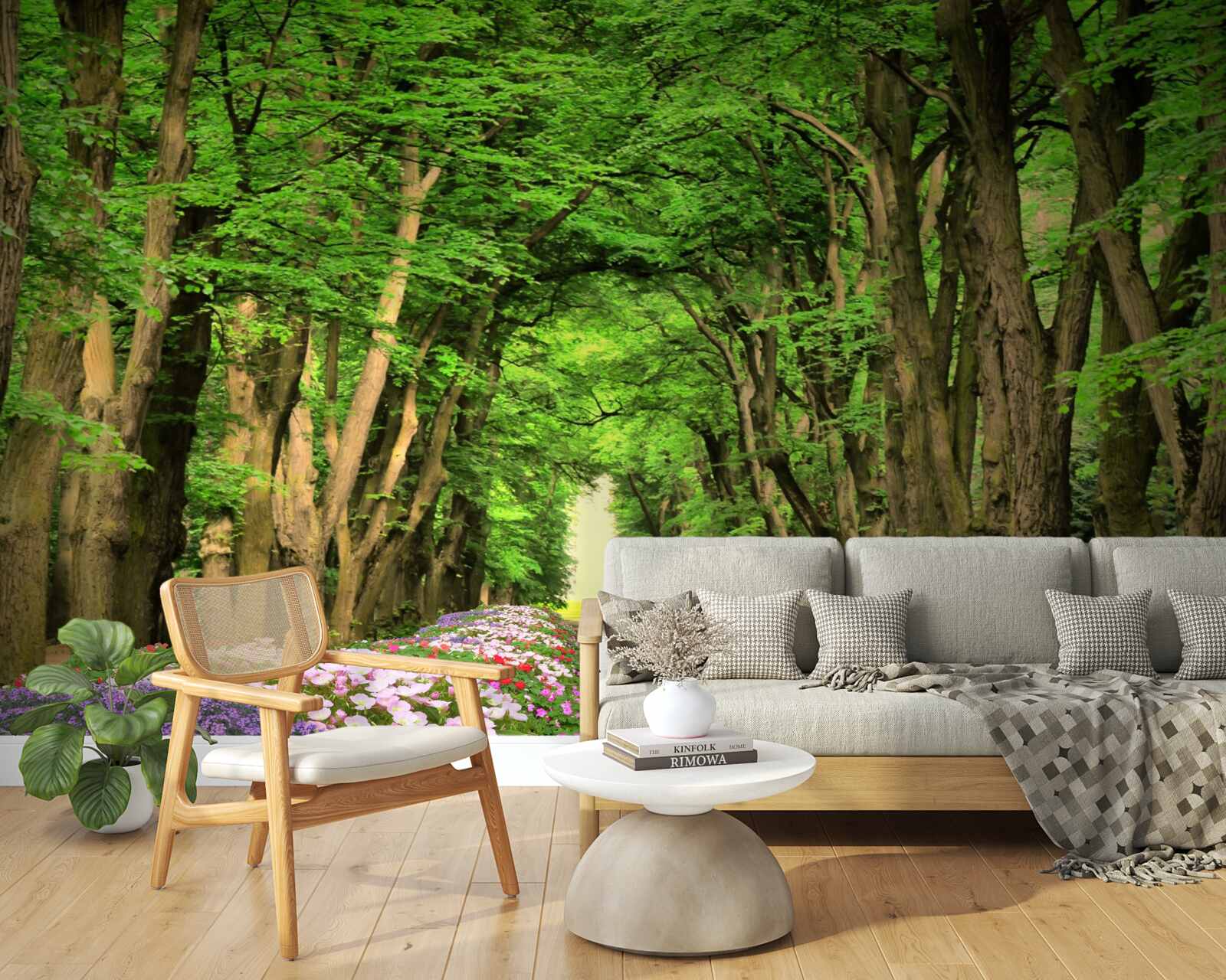 Fototapet cale confortabilă prin pădurea de tufișuri verzi