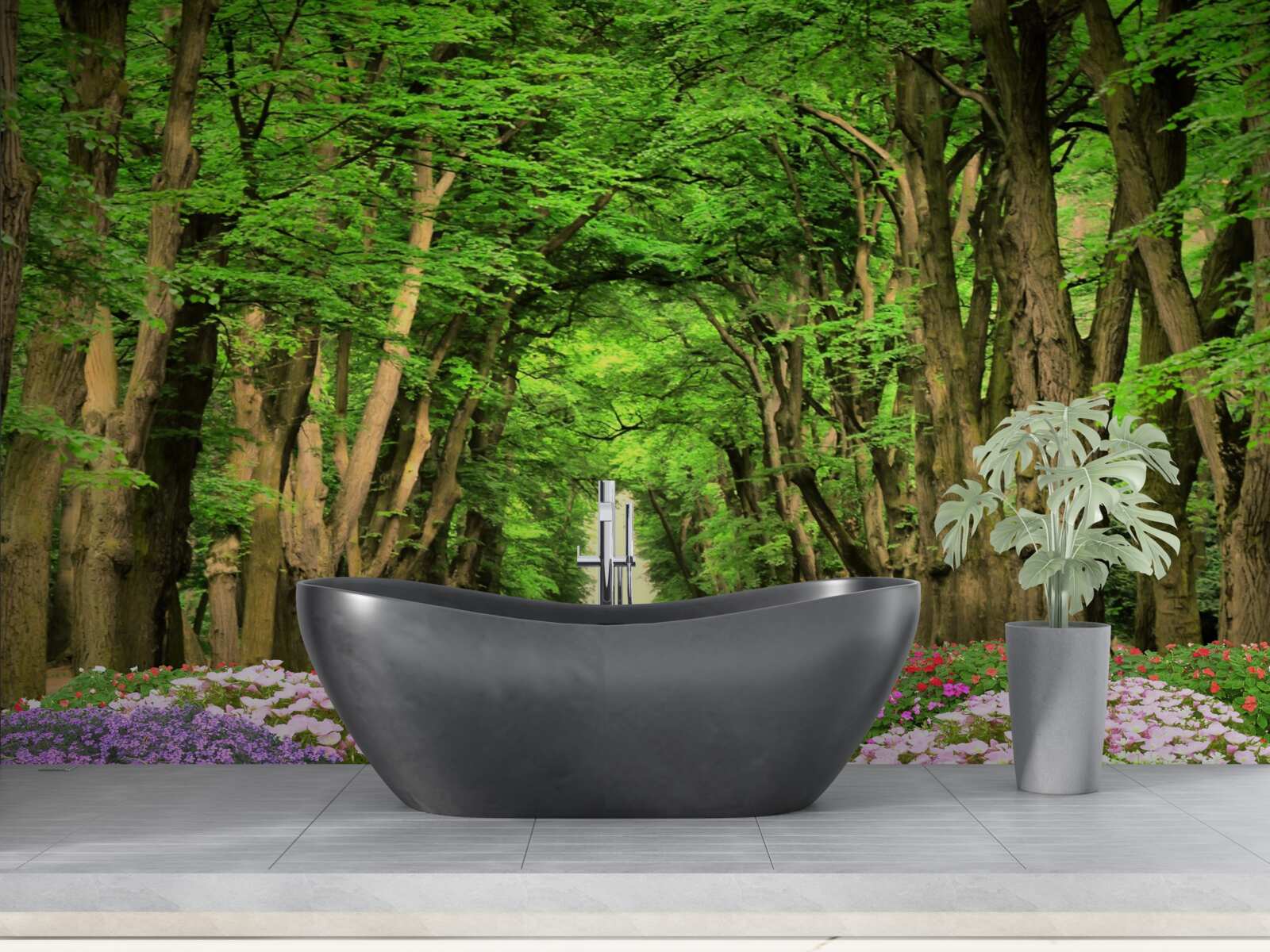 Fototapet cale confortabilă prin pădurea de tufișuri verzi