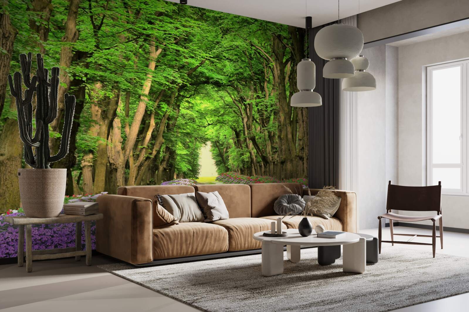 Fototapet cale confortabilă prin pădurea de tufișuri verzi