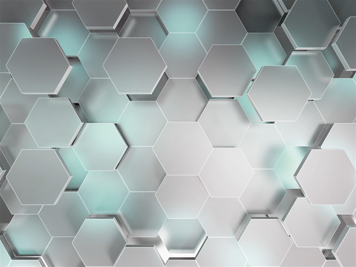 Fototapet hexagoane emițătoare de lumină care plutesc în aer