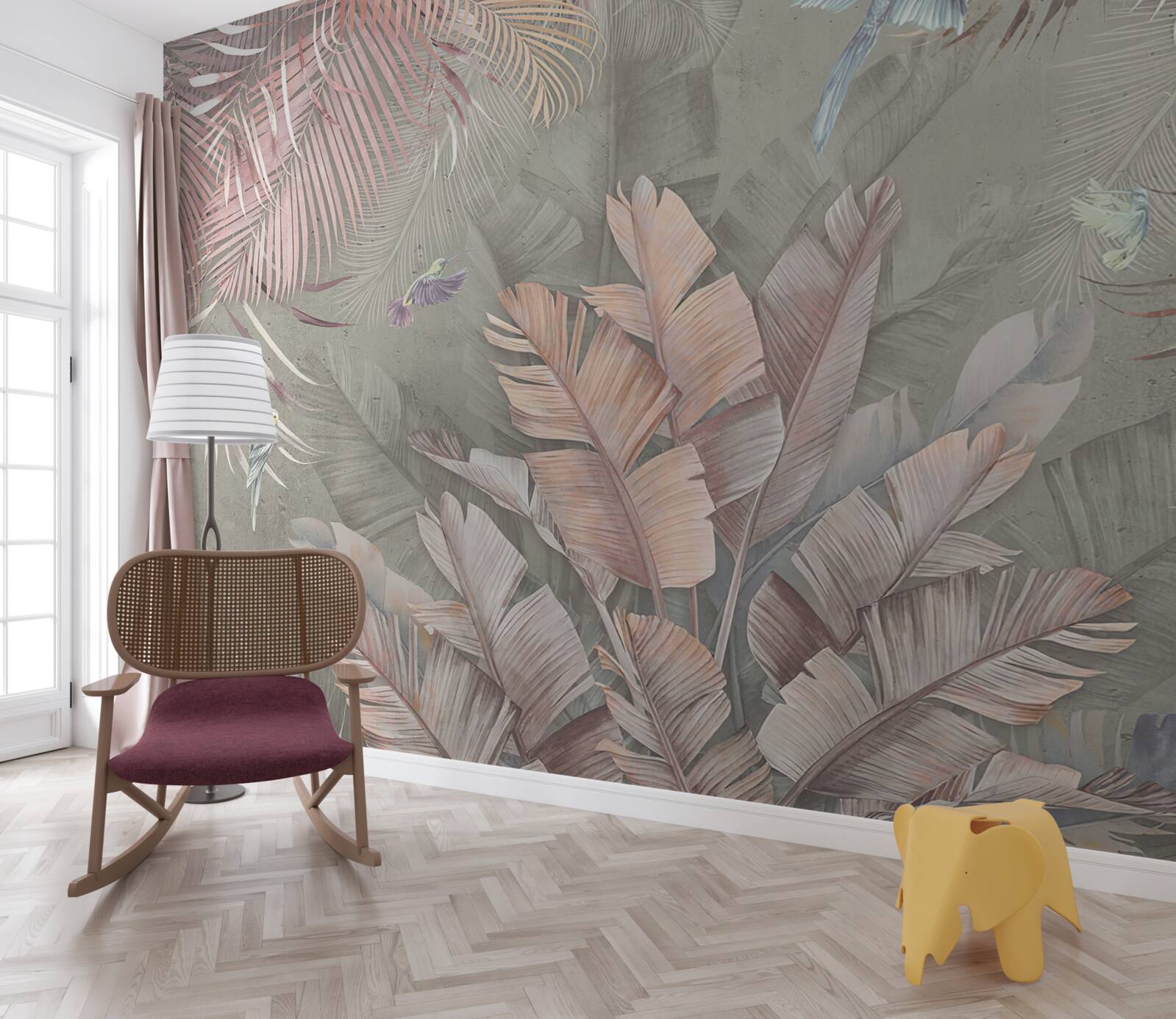 Fototapet tropicale cu o nuanță delicată de roz