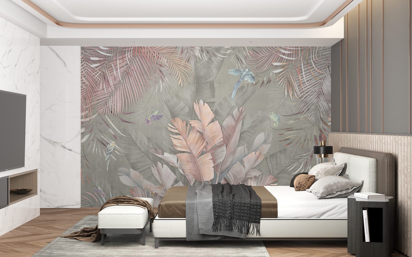 Fototapet tropicale cu o nuanță delicată de roz
