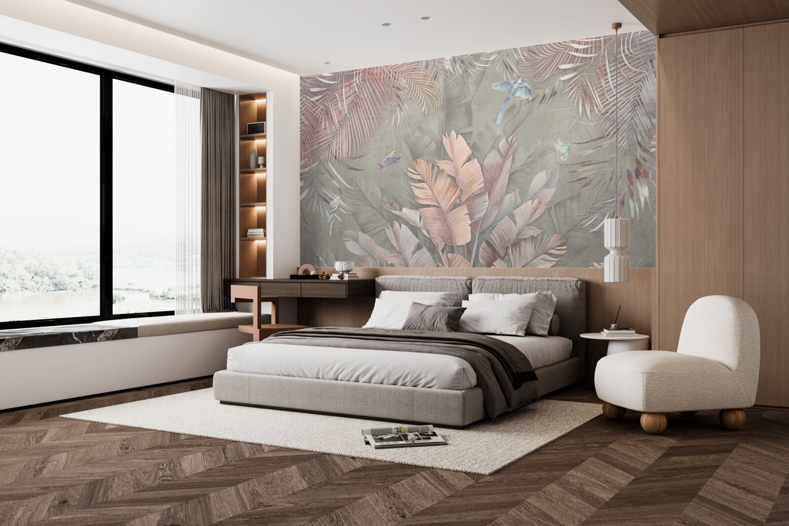 Fototapet tropicale cu o nuanță delicată de roz