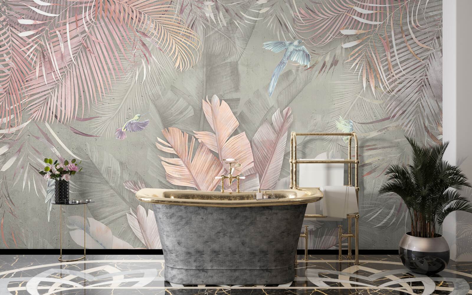 Fototapet tropicale cu o nuanță delicată de roz