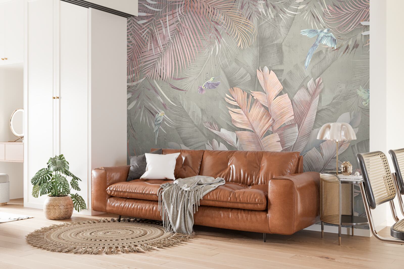 Fototapet tropicale cu o nuanță delicată de roz