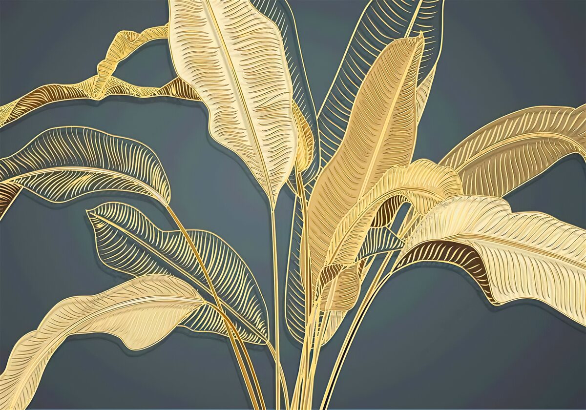 Fototapet frunze de bronz pană într-o compoziție florală