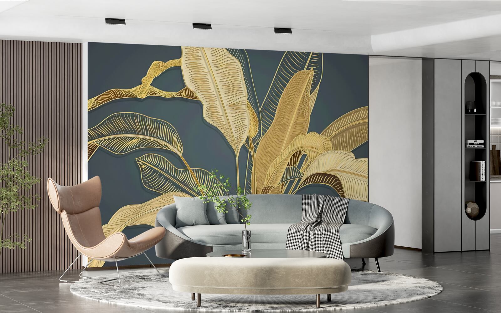 Fototapet frunze de bronz pană într-o compoziție florală