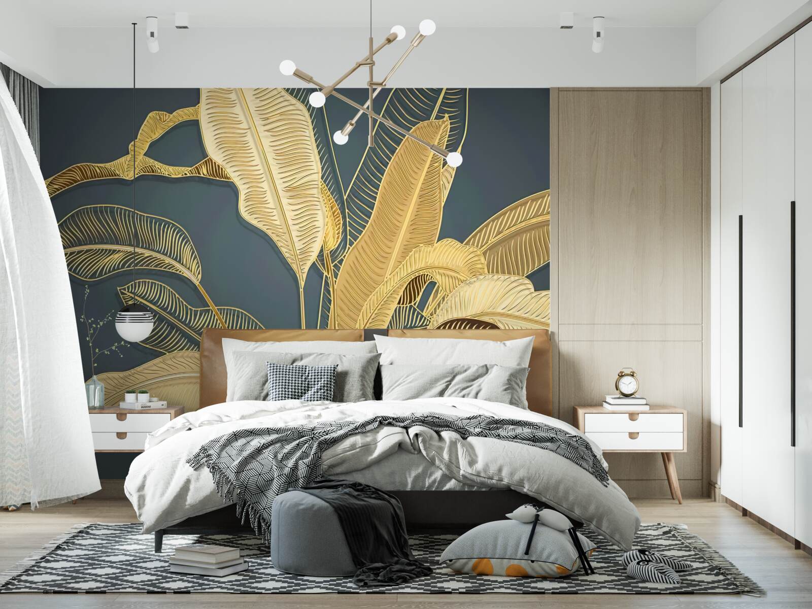 Fototapet frunze de bronz pană într-o compoziție florală