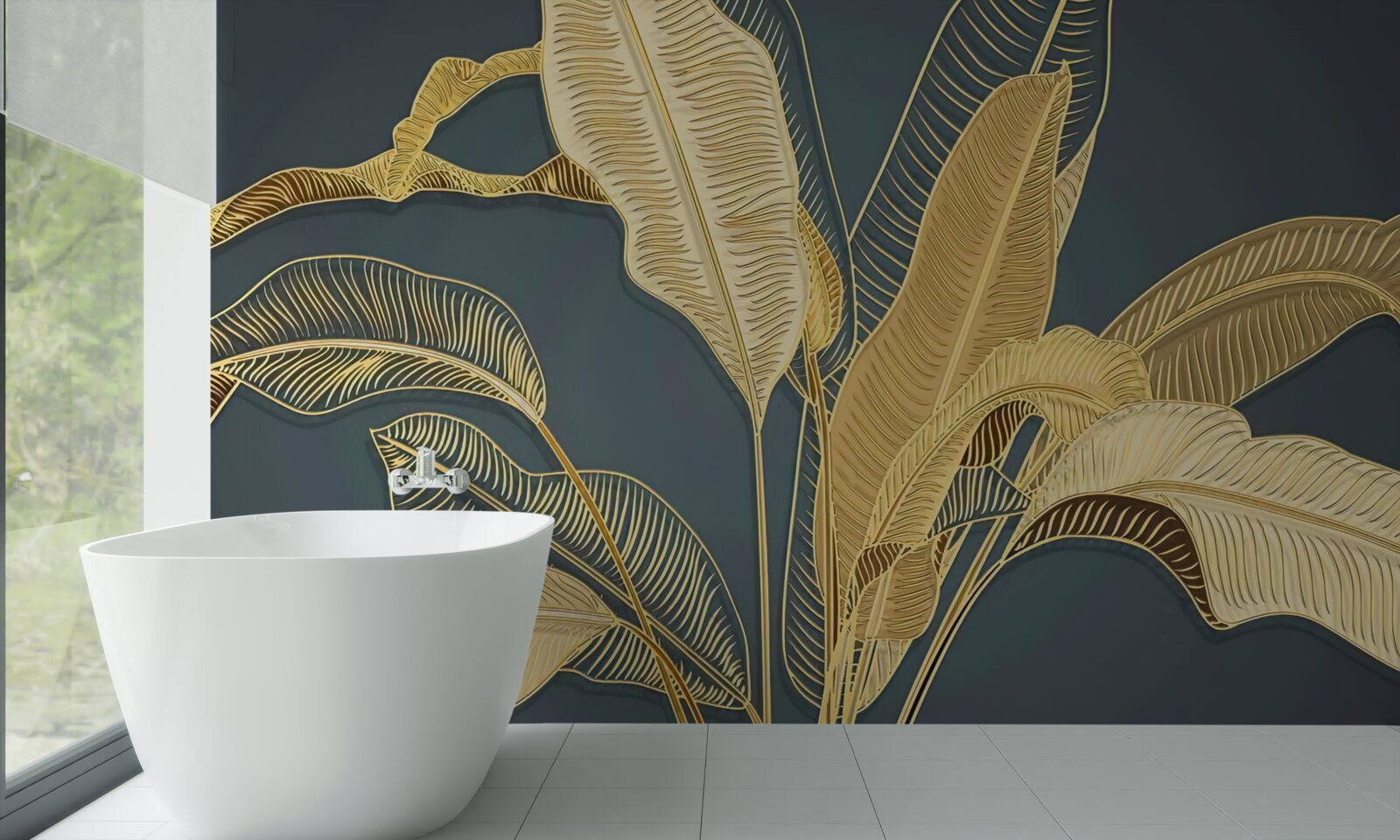 Fototapet frunze de bronz pană într-o compoziție florală