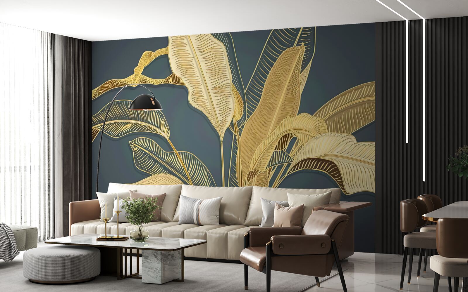 Fototapet frunze de bronz pană într-o compoziție florală