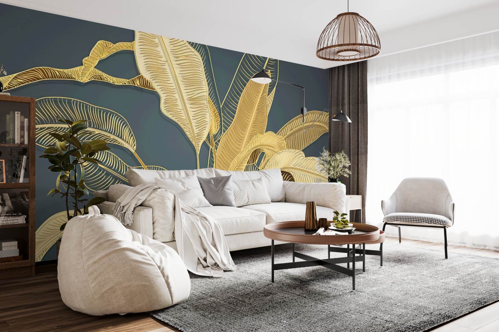 Fototapet frunze de bronz pană într-o compoziție florală