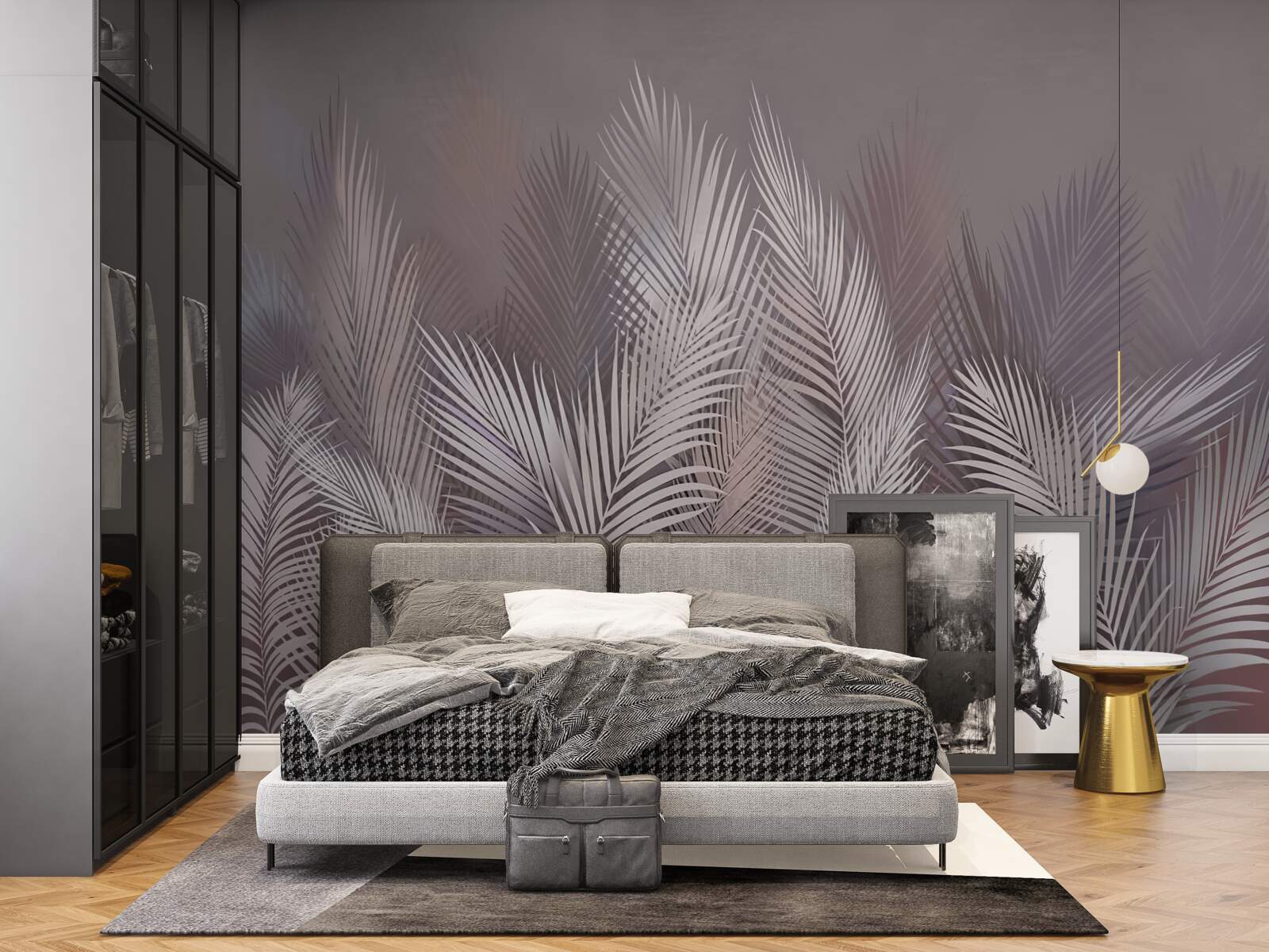 Fototapet fundalul cețos dă frunzelor tropicale albe o atmosferă unică