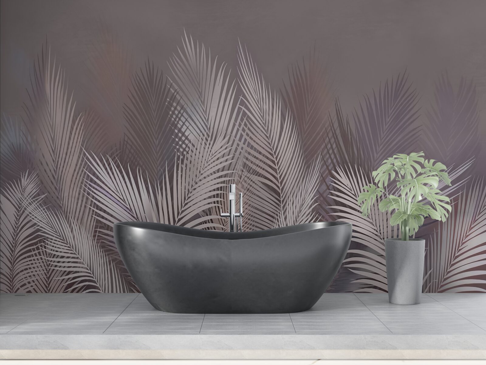 Fototapet fundalul cețos dă frunzelor tropicale albe o atmosferă unică