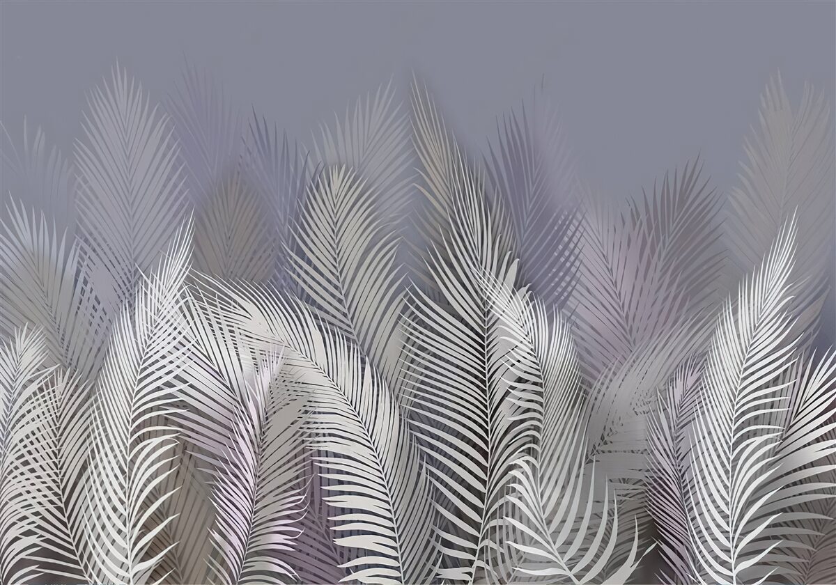 Fototapet frunze albe de palmier în întuneric