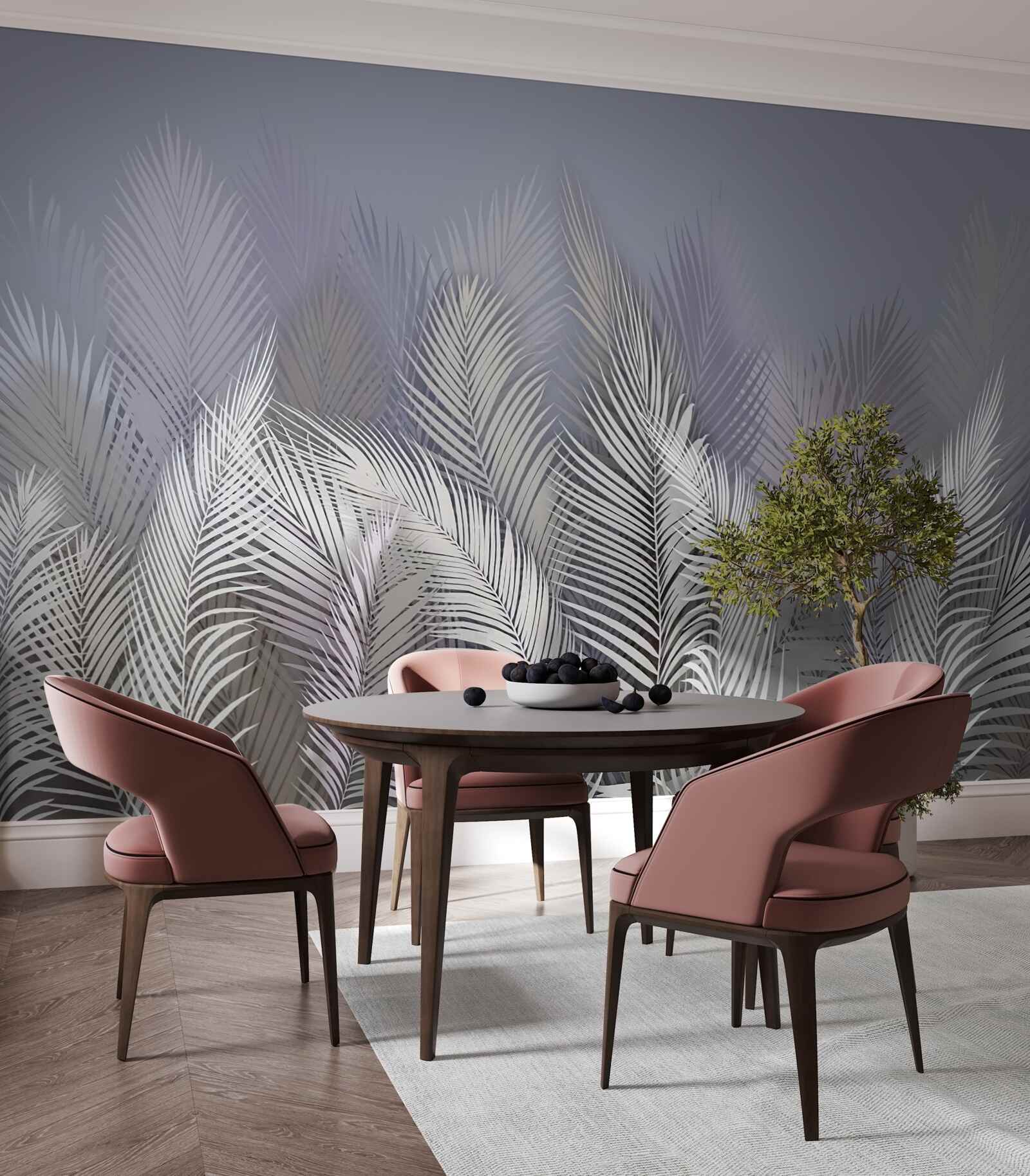 Fototapet frunze albe de palmier în întuneric