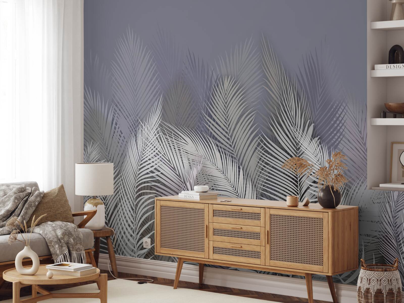 Fototapet frunze albe de palmier în întuneric