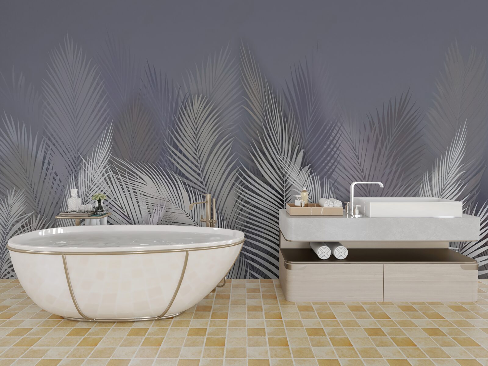 Fototapet frunze albe de palmier în întuneric