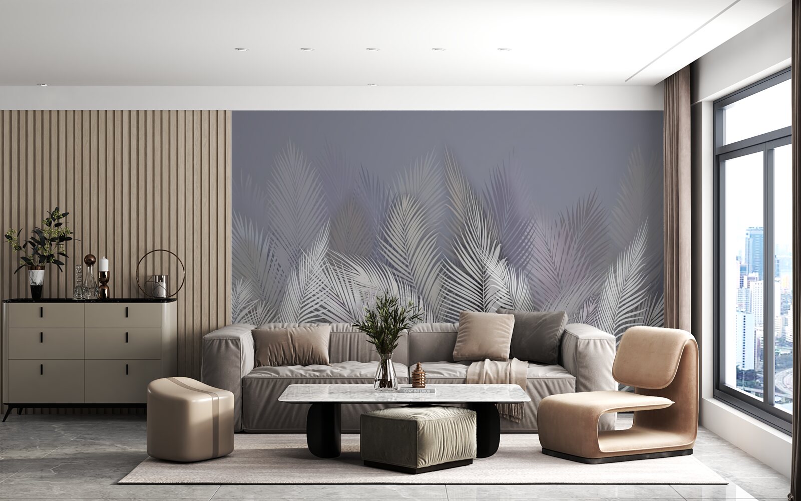 Fototapet frunze albe de palmier în întuneric