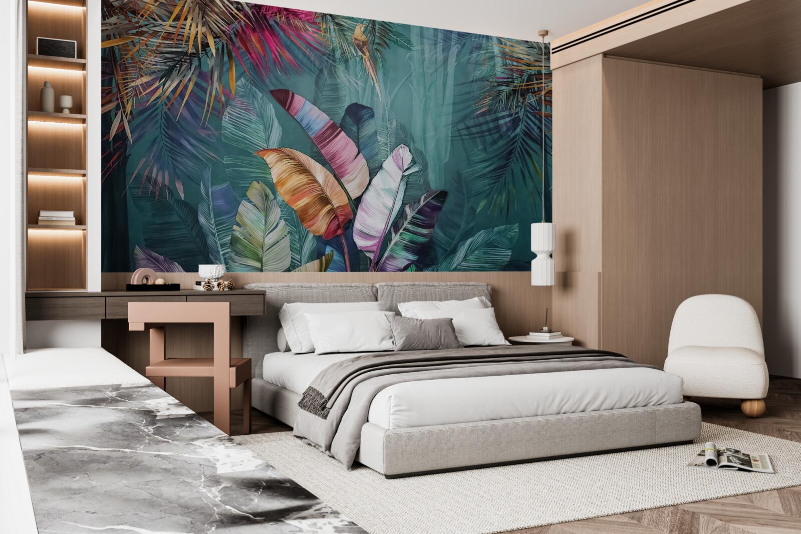 Fototapet set încântător de frunze de copaci tropicali pictate în nuanțe de toamnă