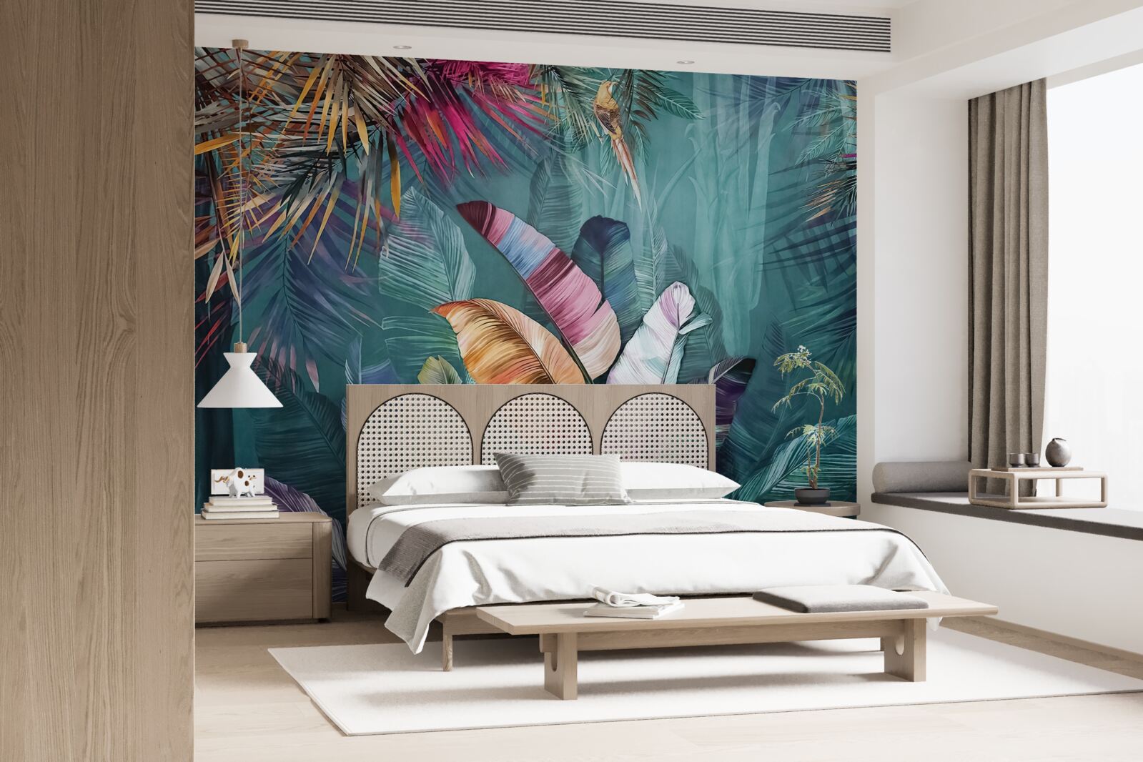 Fototapet set încântător de frunze de copaci tropicali pictate în nuanțe de toamnă