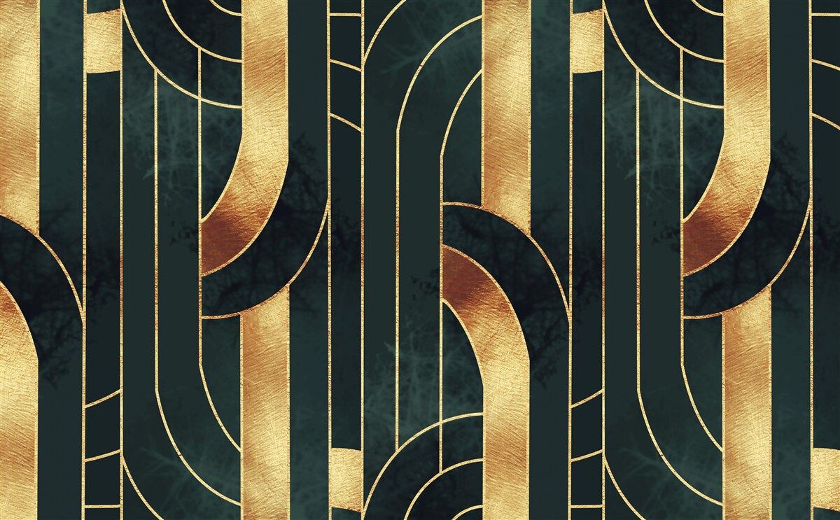 Fototapet linii grațioase de aur și smarald