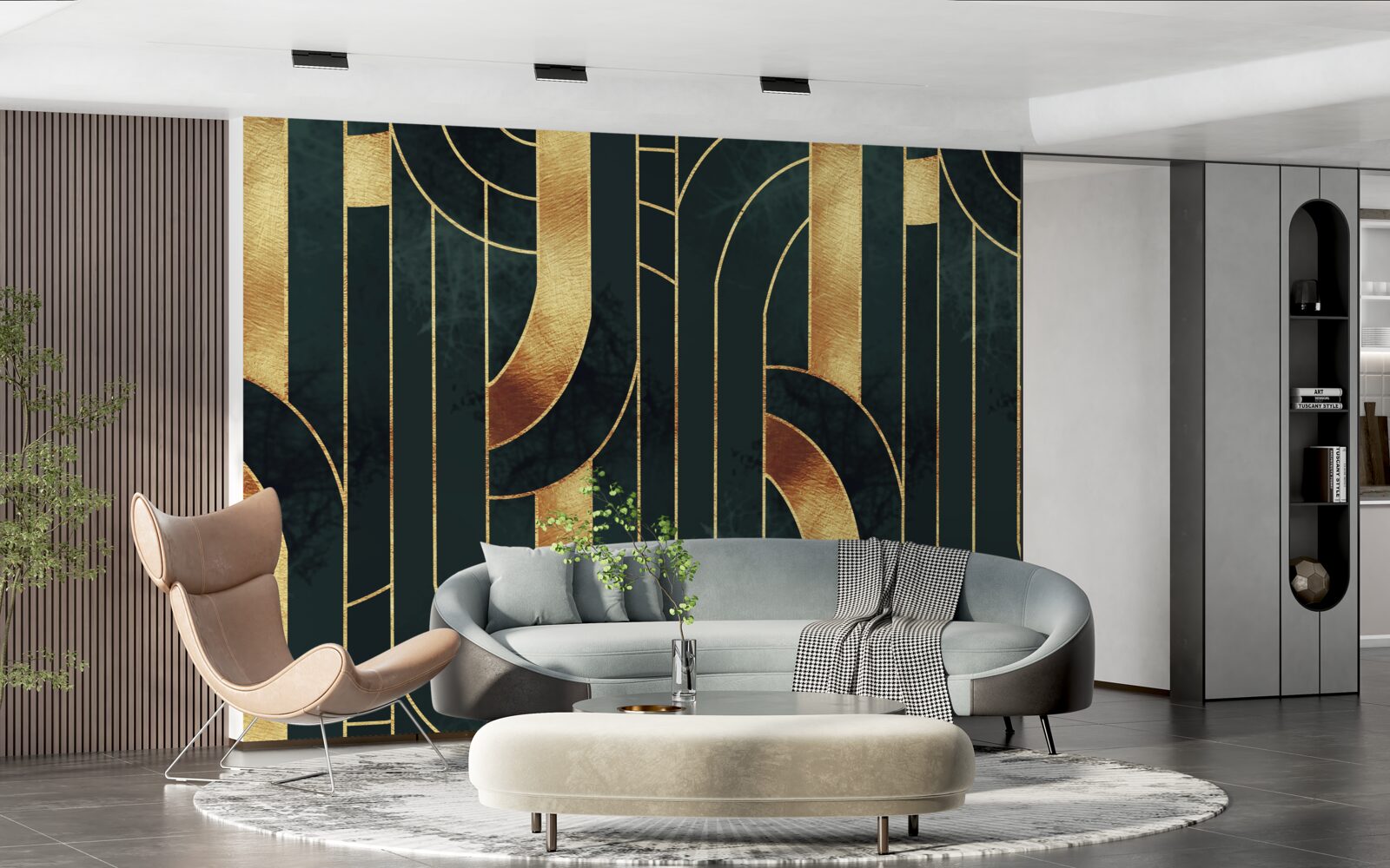 Fototapet linii grațioase de aur și smarald