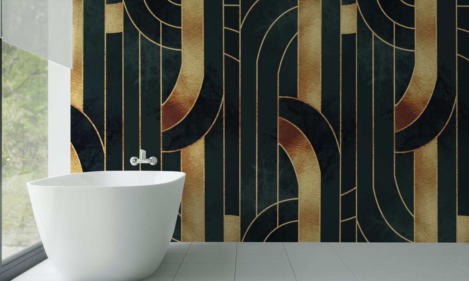 Fototapet linii grațioase de aur și smarald