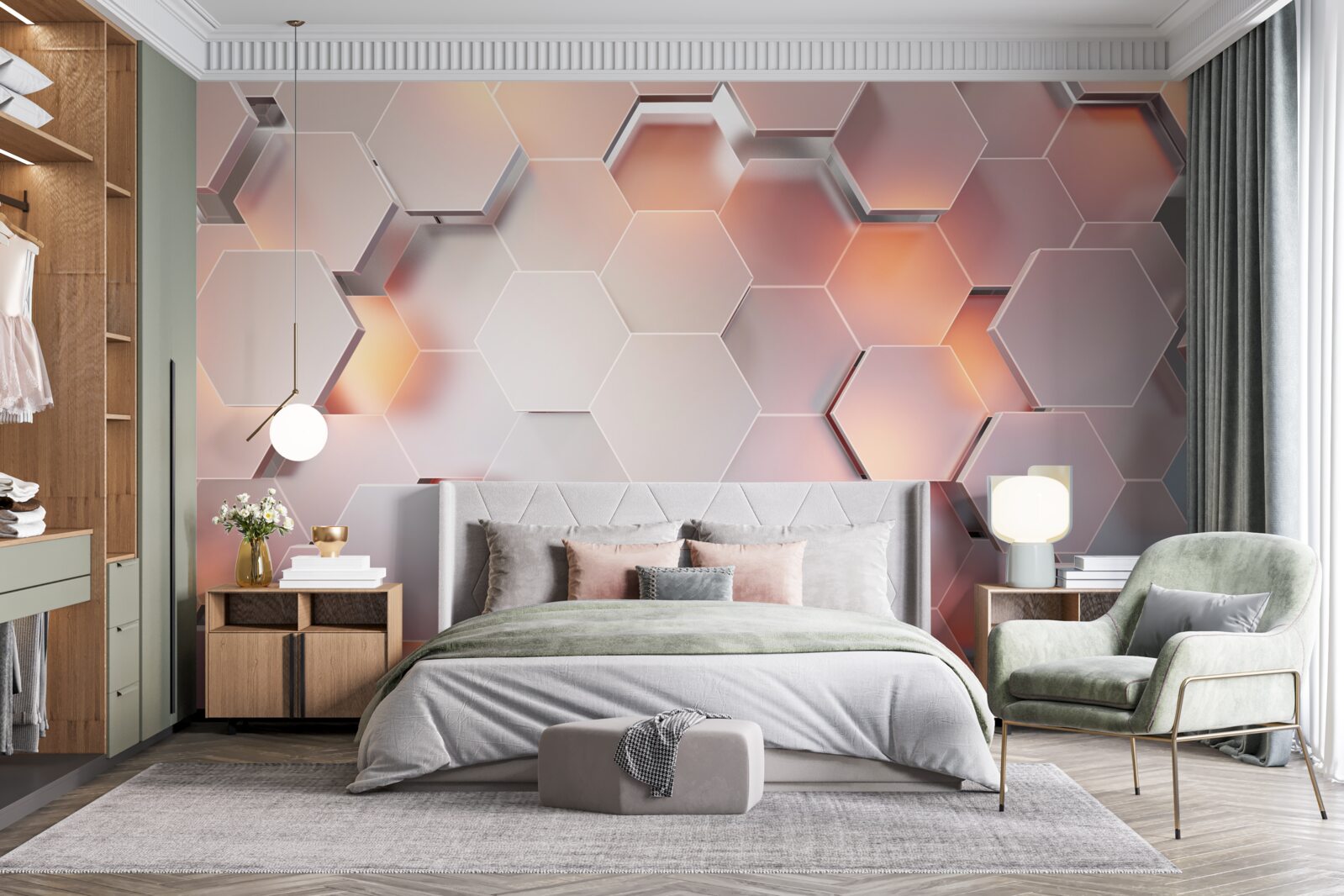 Fototapet hexagoane volumetrice