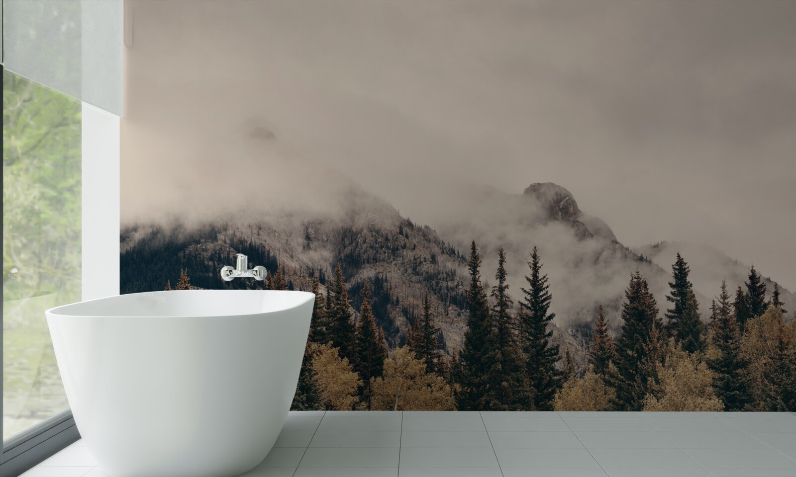 Fototapet munții înalți sunt acoperiți de ceață