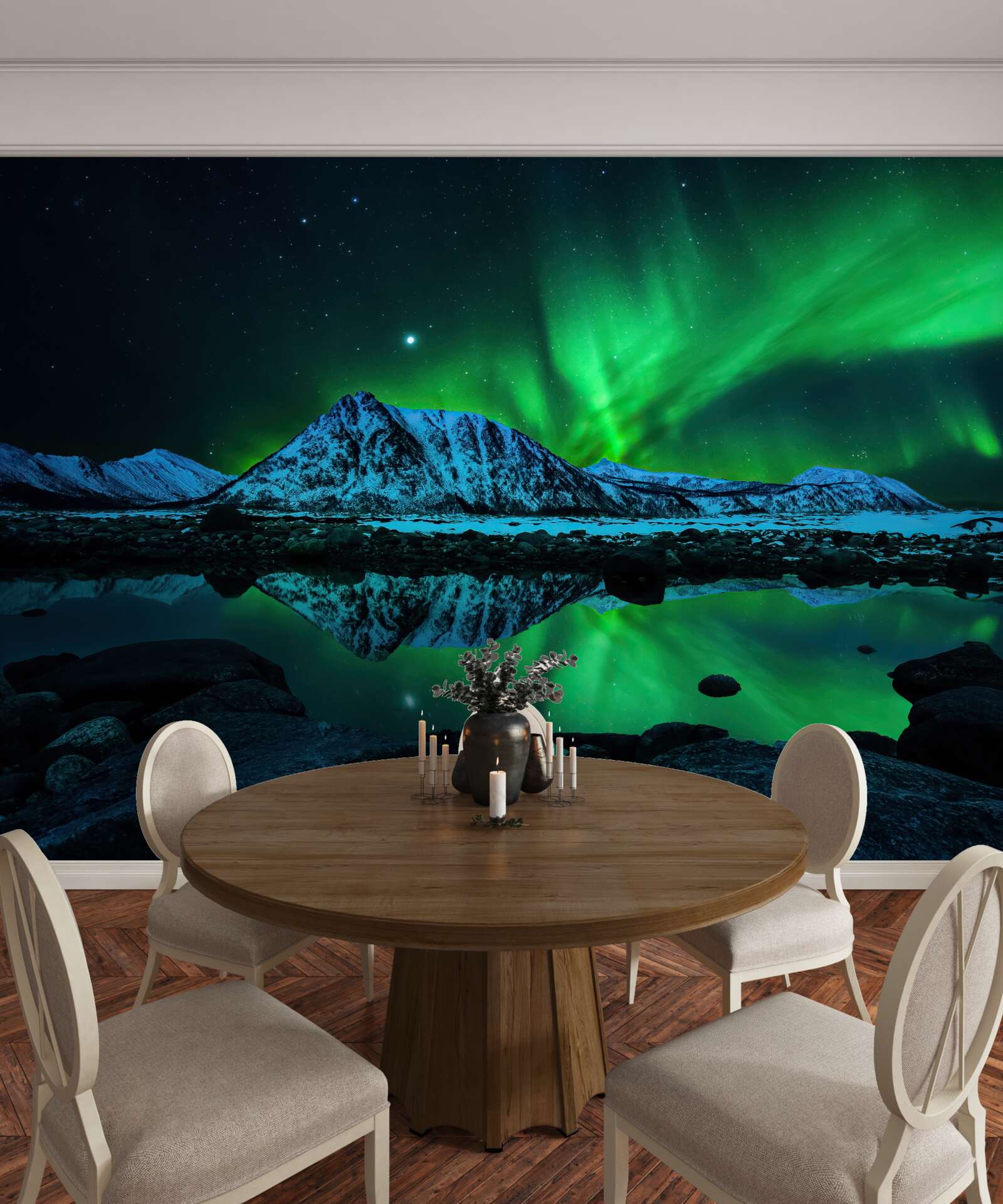 Fototapet aurora boreală uimitoare deasupra mării