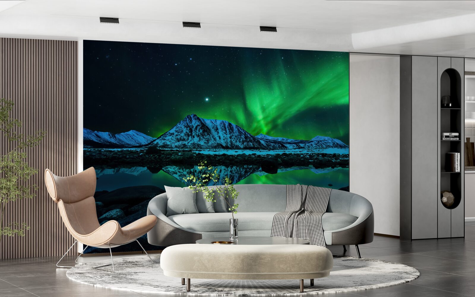 Fototapet aurora boreală uimitoare deasupra mării