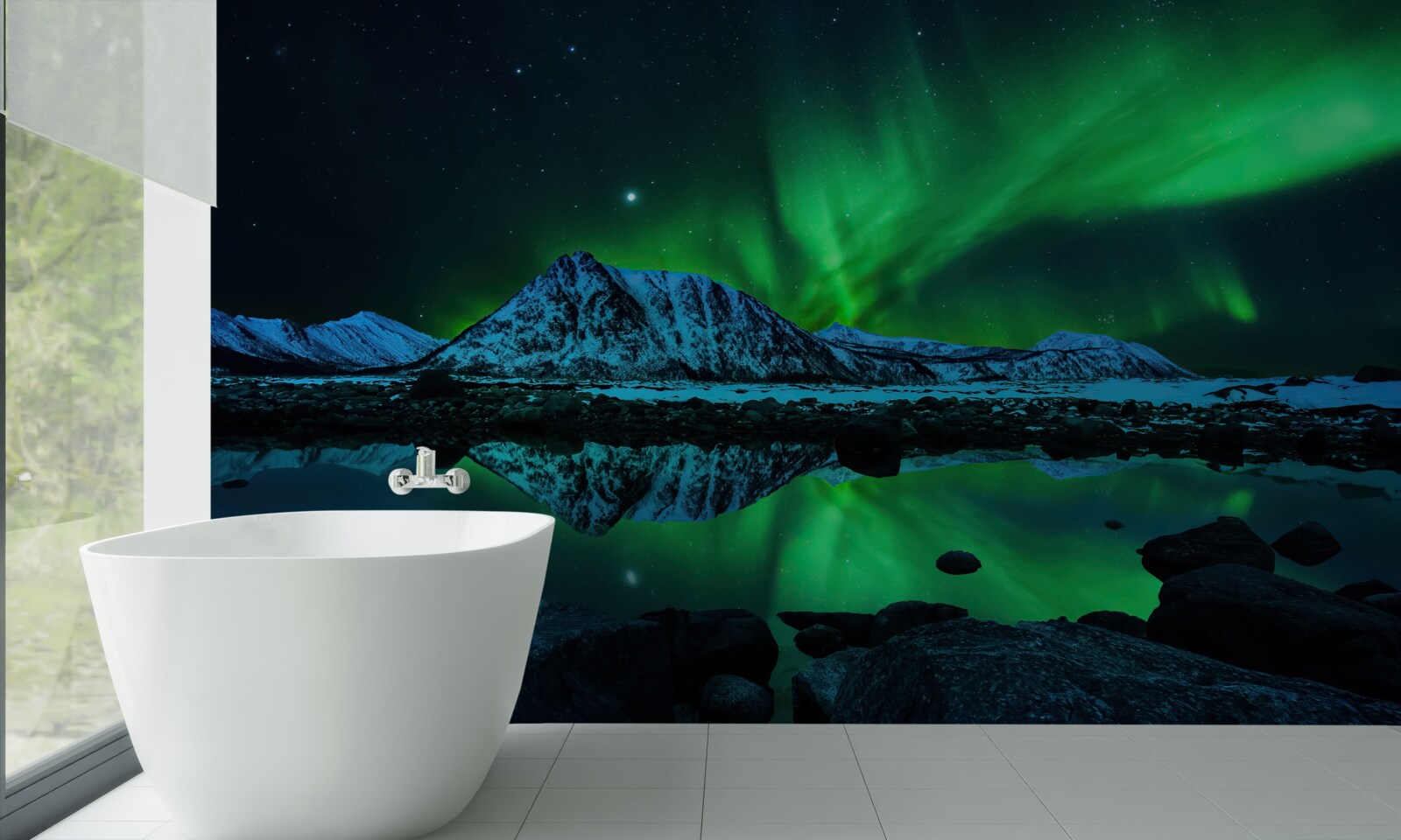 Fototapet aurora boreală uimitoare deasupra mării