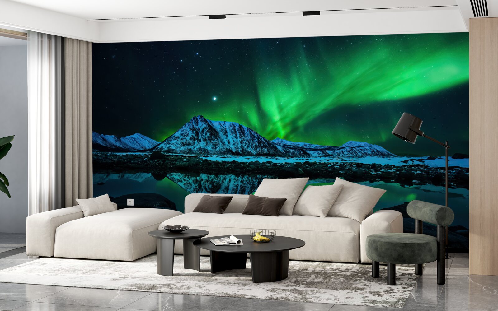 Fototapet aurora boreală uimitoare deasupra mării