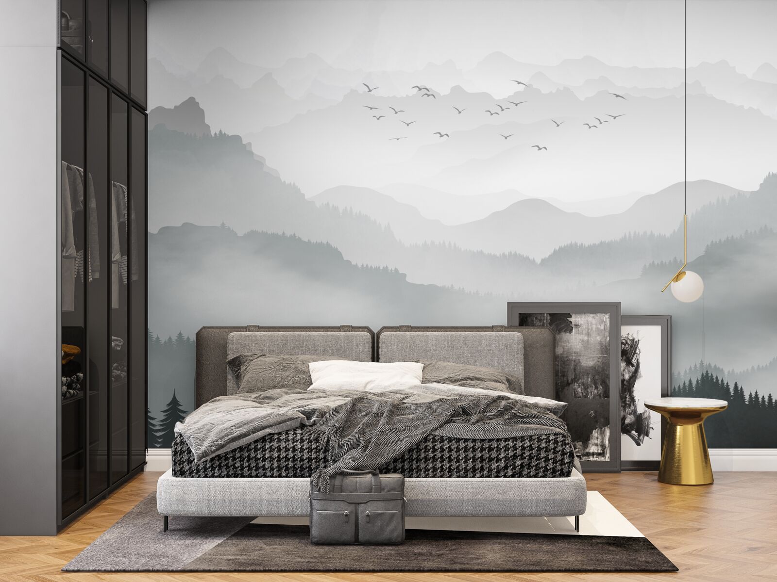 Fototapet ceața învăluie dens vârfurile stâncoase