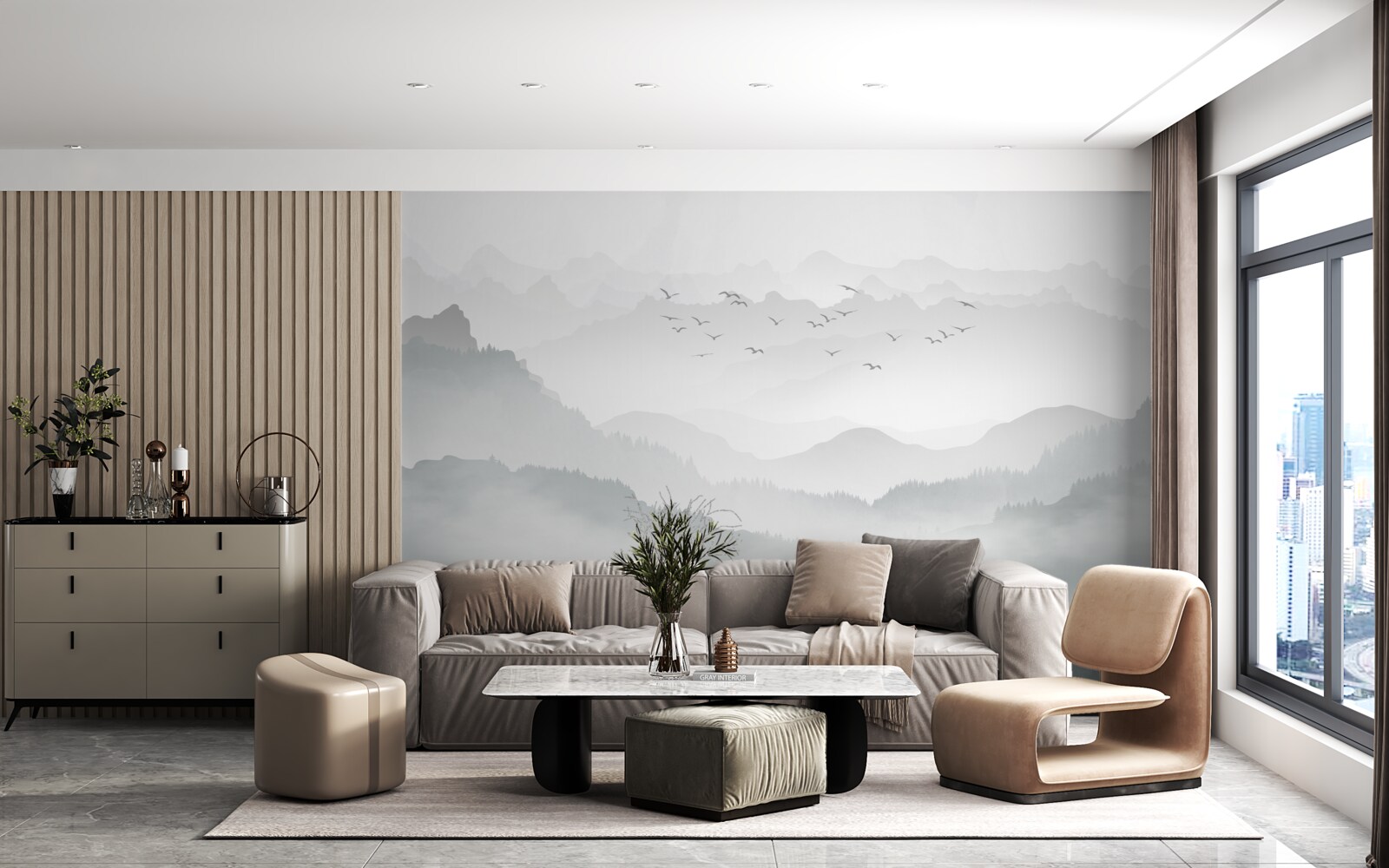 Fototapet ceața învăluie dens vârfurile stâncoase