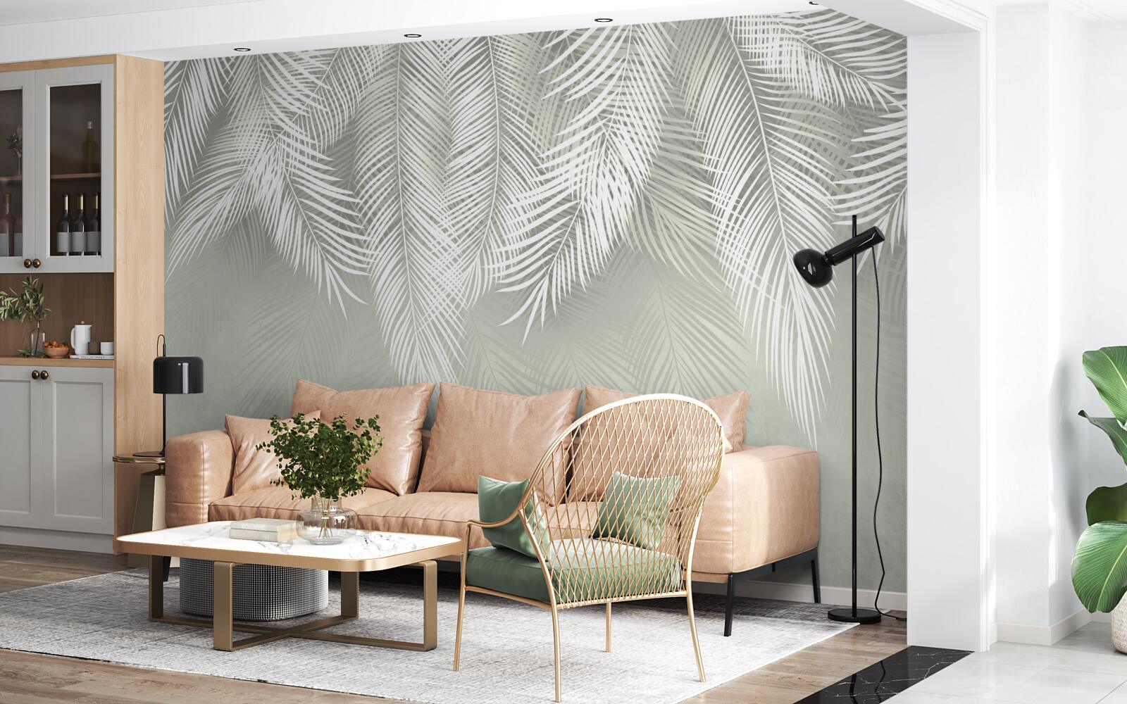 Fototapet frunze de palmier albe ca zăpada, delicate și moi