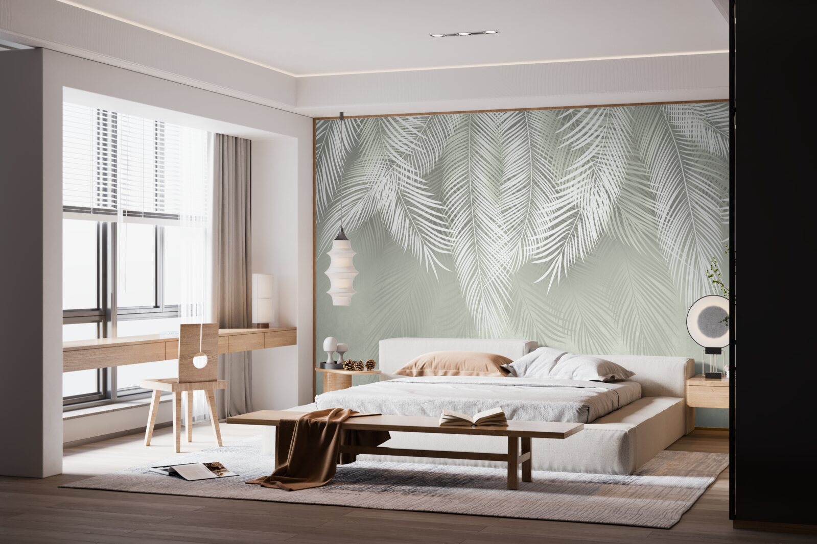 Fototapet frunze de palmier albe ca zăpada, delicate și moi