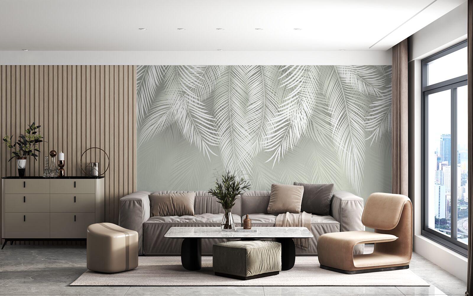 Fototapet frunze de palmier albe ca zăpada, delicate și moi