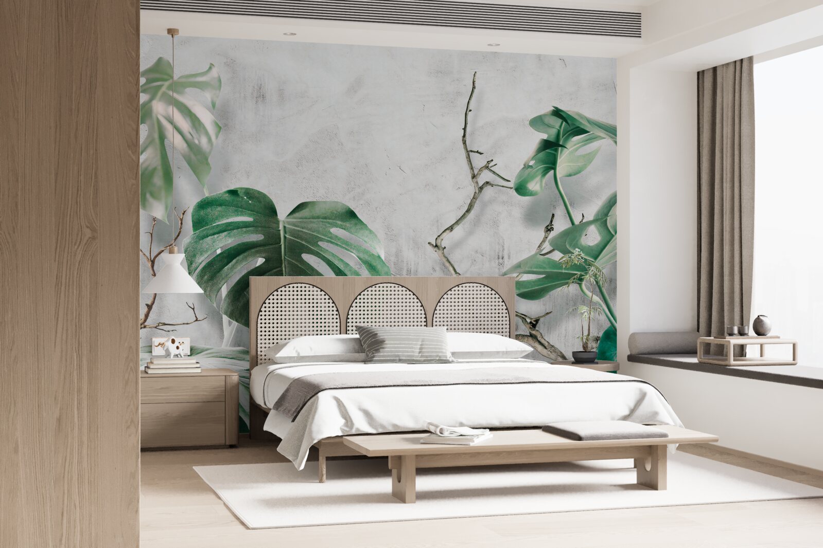 Fototapet monștri tropicali cu ramuri verzi