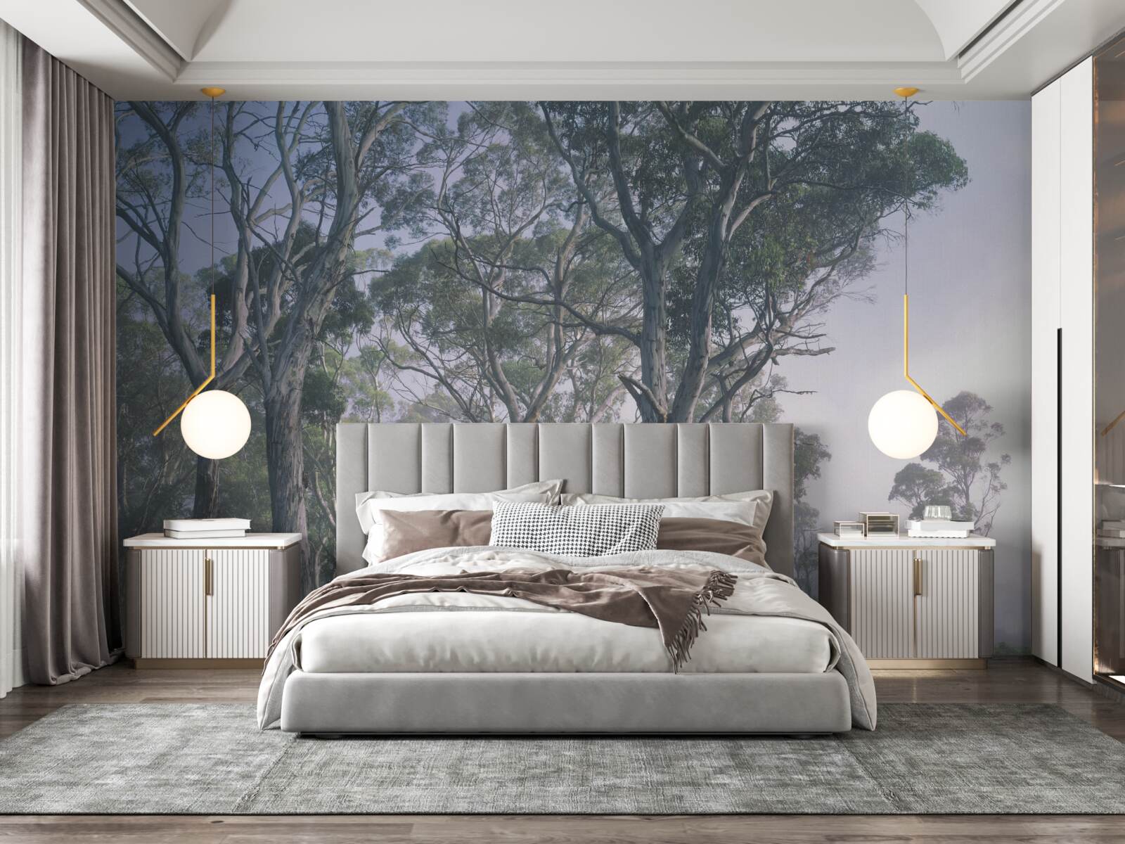 Fototapet dimineața se trezește într-o pădure cețoasă