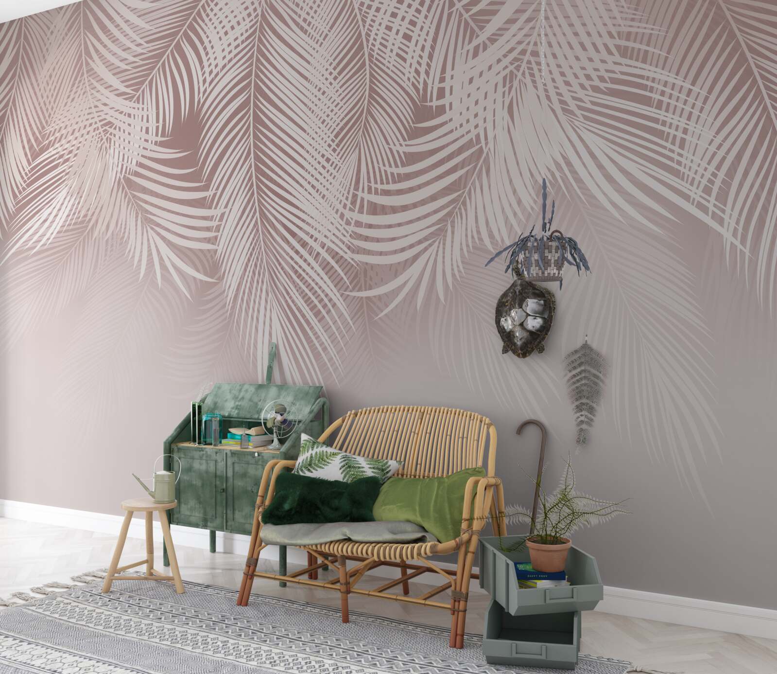 Fototapet frunze palide de palmier atârnă