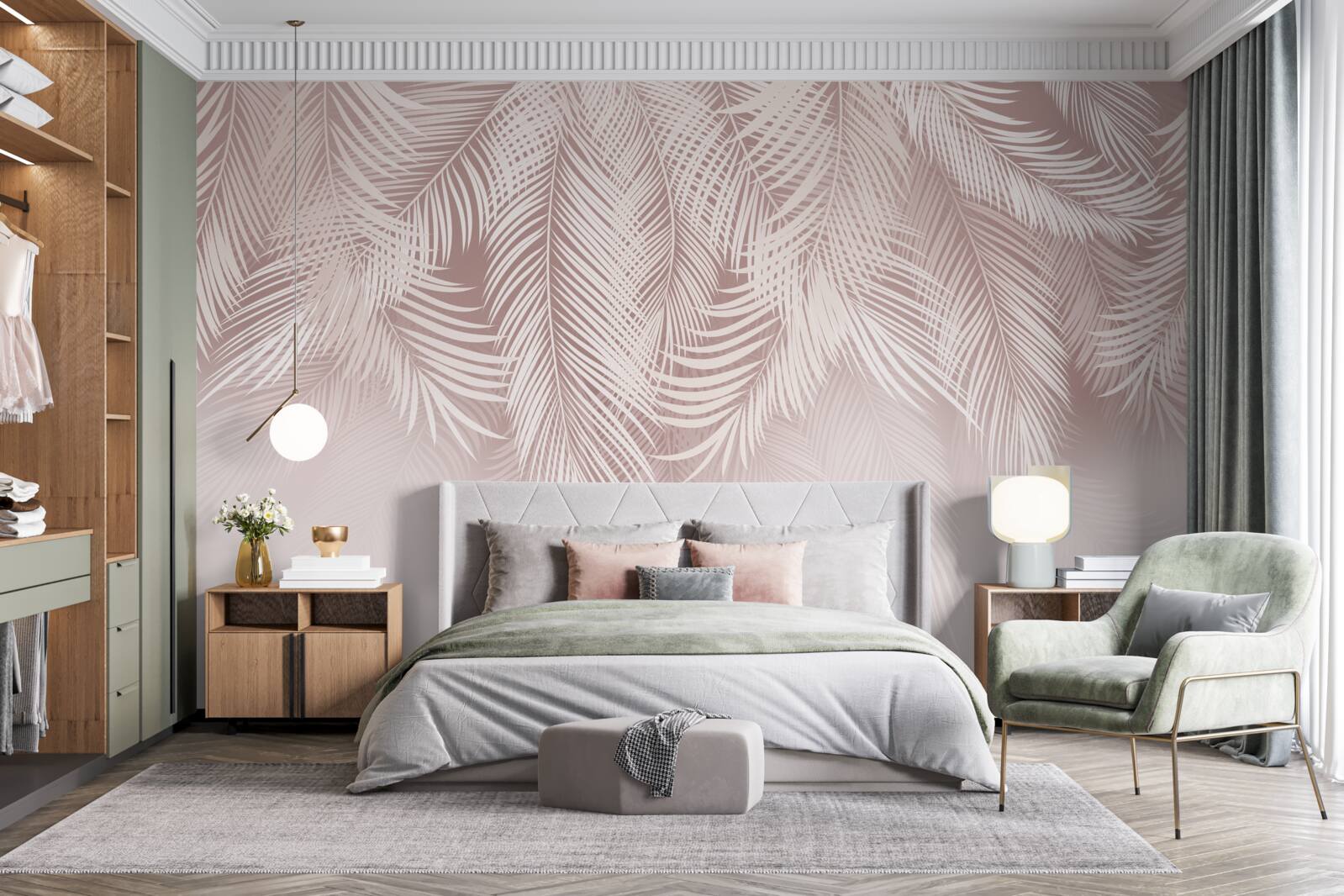 Fototapet frunze palide de palmier atârnă