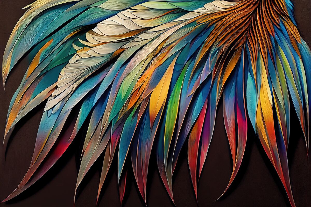 Fototapet frunze de palmier de noapte pictate în culorile curcubeului