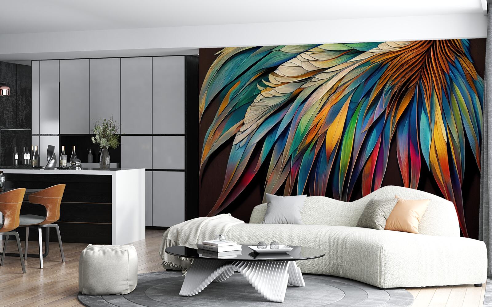 Fototapet frunze de palmier de noapte pictate în culorile curcubeului