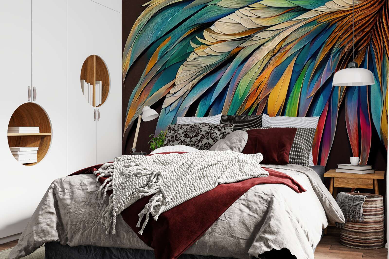 Fototapet frunze de palmier de noapte pictate în culorile curcubeului