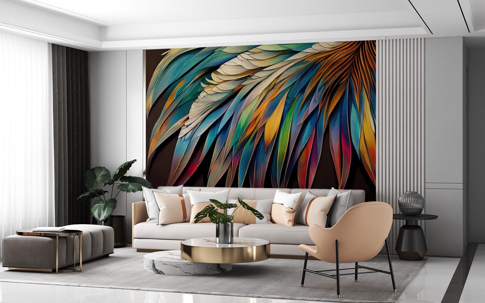 Fototapet frunze de palmier de noapte pictate în culorile curcubeului