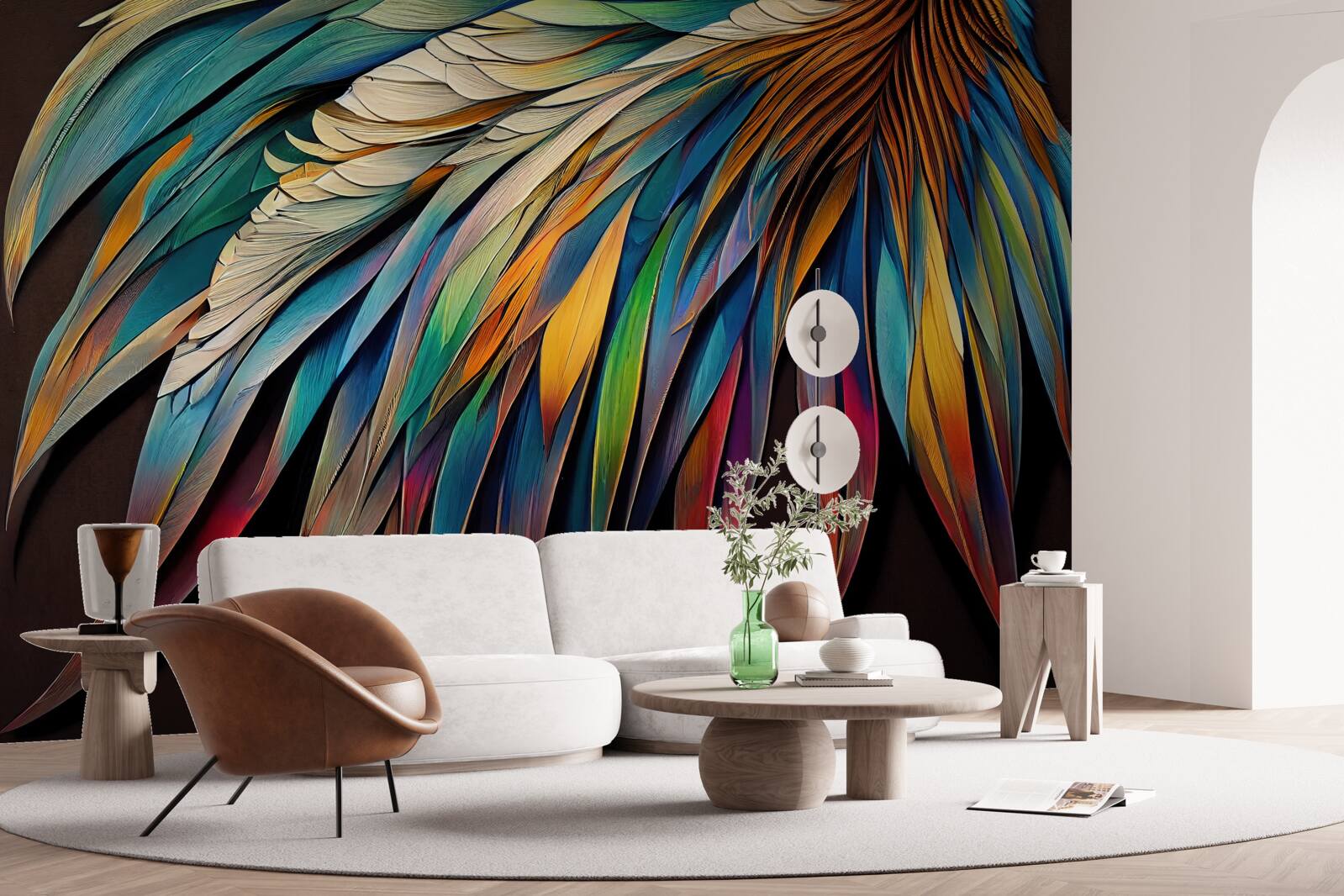 Fototapet frunze de palmier de noapte pictate în culorile curcubeului
