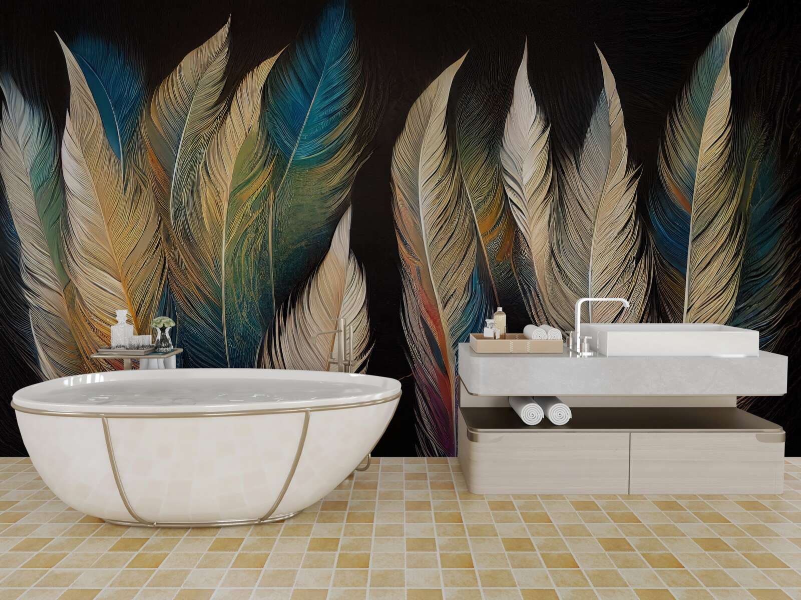 Fototapet structură realizată din pene de pasăre