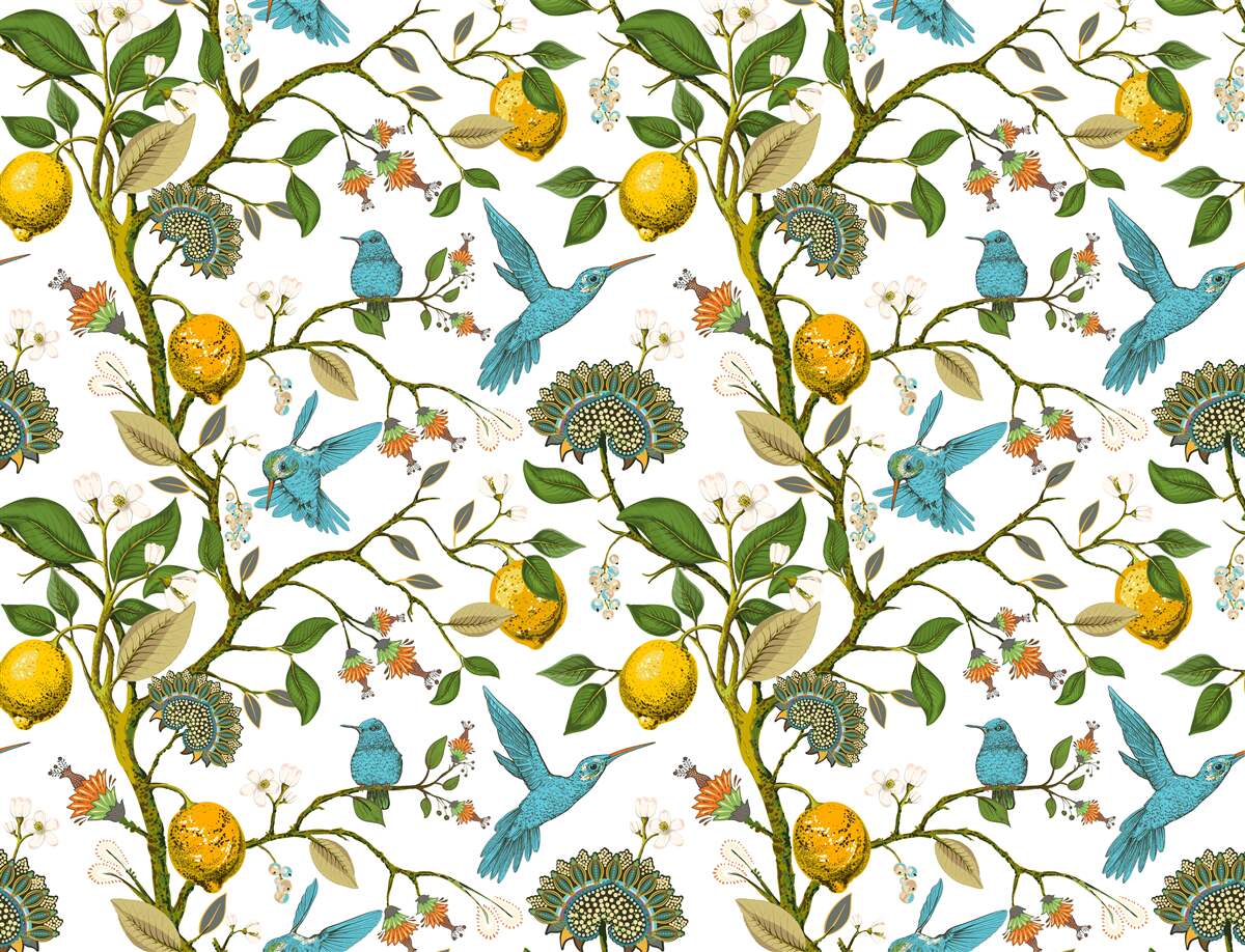 Fototapet lămâi și colibri albaștri
