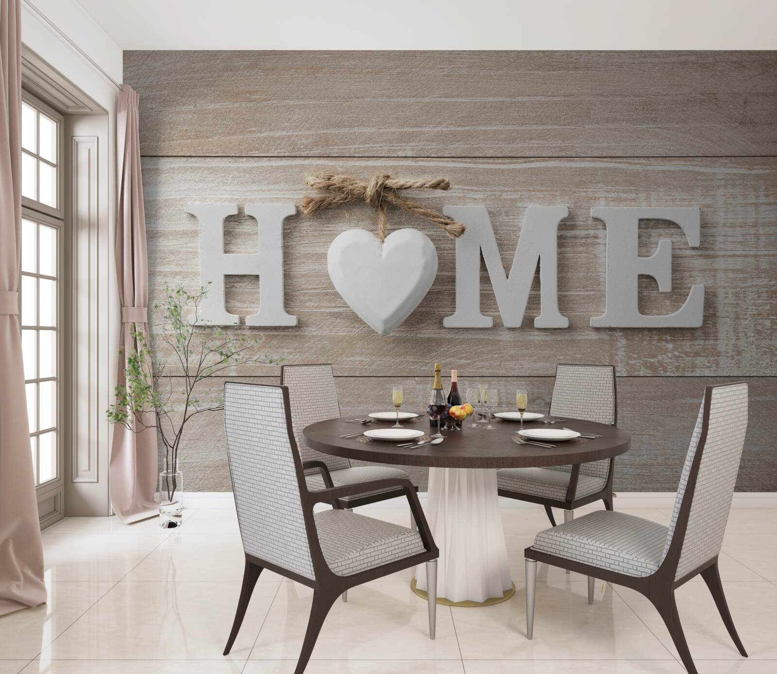 Fototapet textul "acasă" pe un fundal de copaci